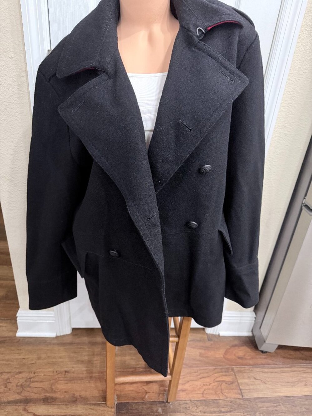 Express Black Wool Blend Double Breasted Military Peacoat Large